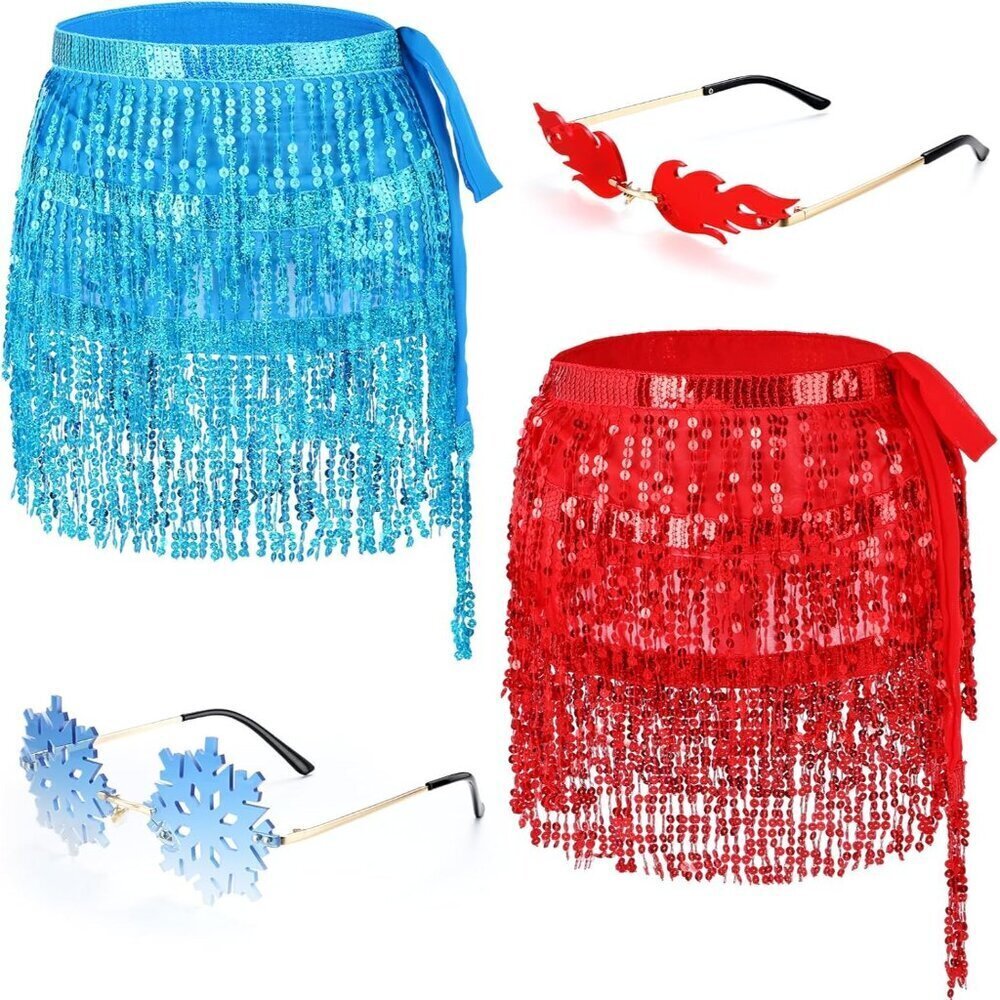 Halloween Fire and Ice Costume Accessories Glasses Skirt Set for Women